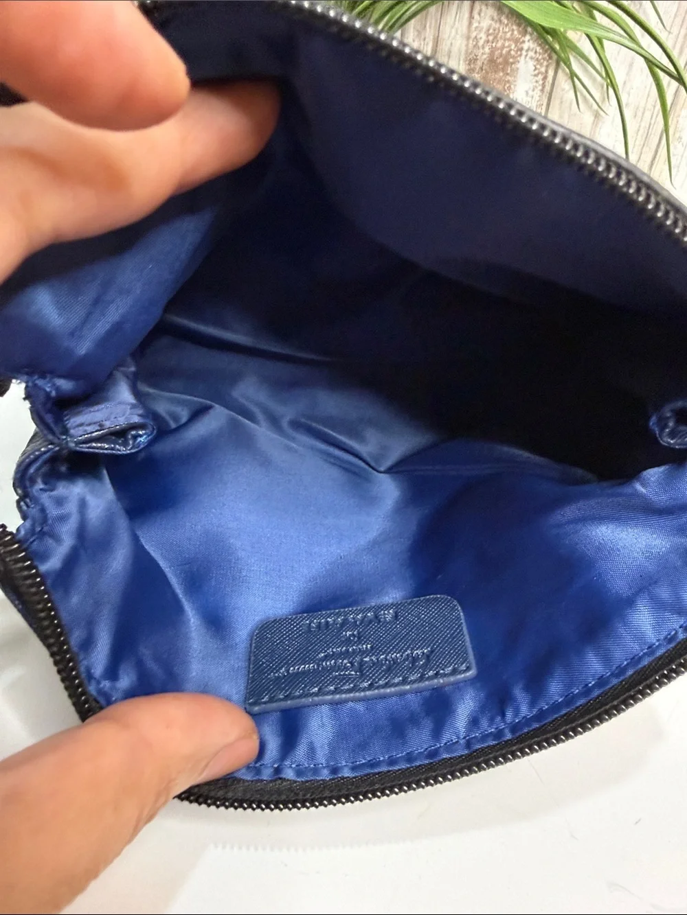 Salvatore Ferragamo Navy and Black Leather Cosmetic/Toiletry Travel Wristlet